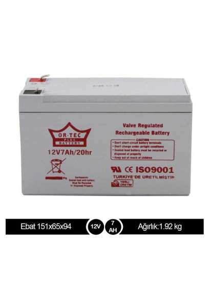 ORTEC GRİ 12 VOLT 7 AMPER KURU AKÜ