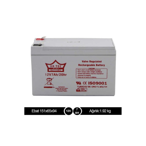 ORTEC GRİ 12 VOLT 7 AMPER KURU AKÜ
