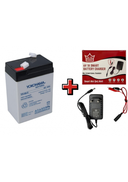 YOKOHAMA 6V 4Ah Akülü Araba Aküsü Akü ve Şarj Cihazı Seti
