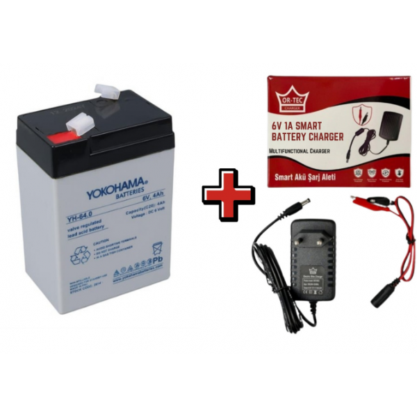 YOKOHAMA 6V 4Ah Akülü Araba Aküsü Akü ve Şarj Cihazı Seti