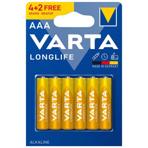 Varta Longlife Alkalin AAA İnce Kalem Pil 6'lı Paket (Blister)